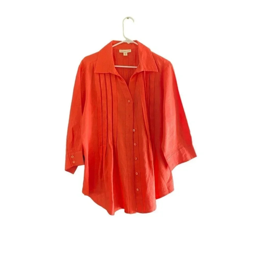 Coldwater Creek orange coral 3/4 Sleeve Button Down Shirt Top Size XL
